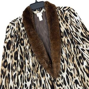Chicos Mob Wife Leopard Print Faux Fur Collar Jacket Womens S Animal Print Glam